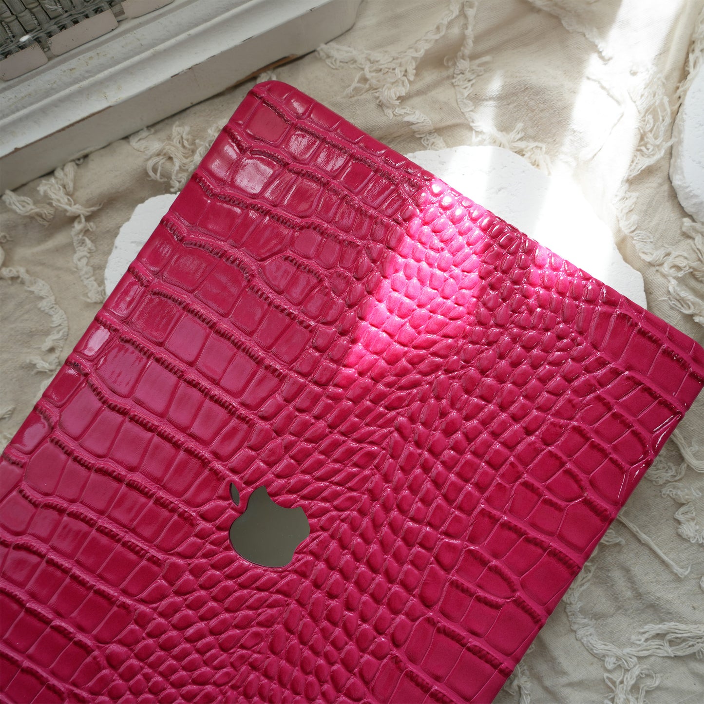 Leather Series ♾  Fuchsia Crocodile Leather MacBook Case