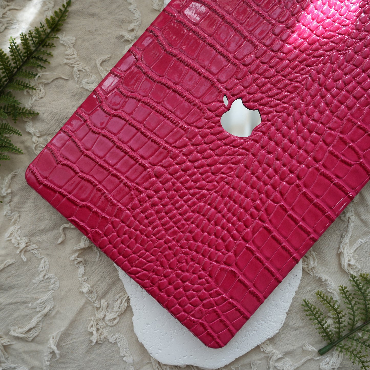 Leather Series ♾  Fuchsia Crocodile Leather MacBook Case