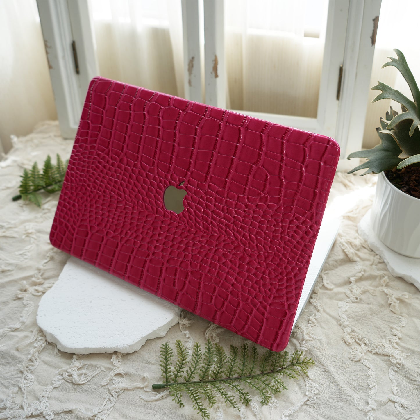 Leather Series ♾  Fuchsia Crocodile Leather MacBook Case