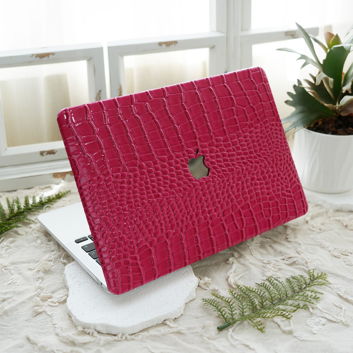 Leather Series ♾  Fuchsia Crocodile Leather MacBook Case