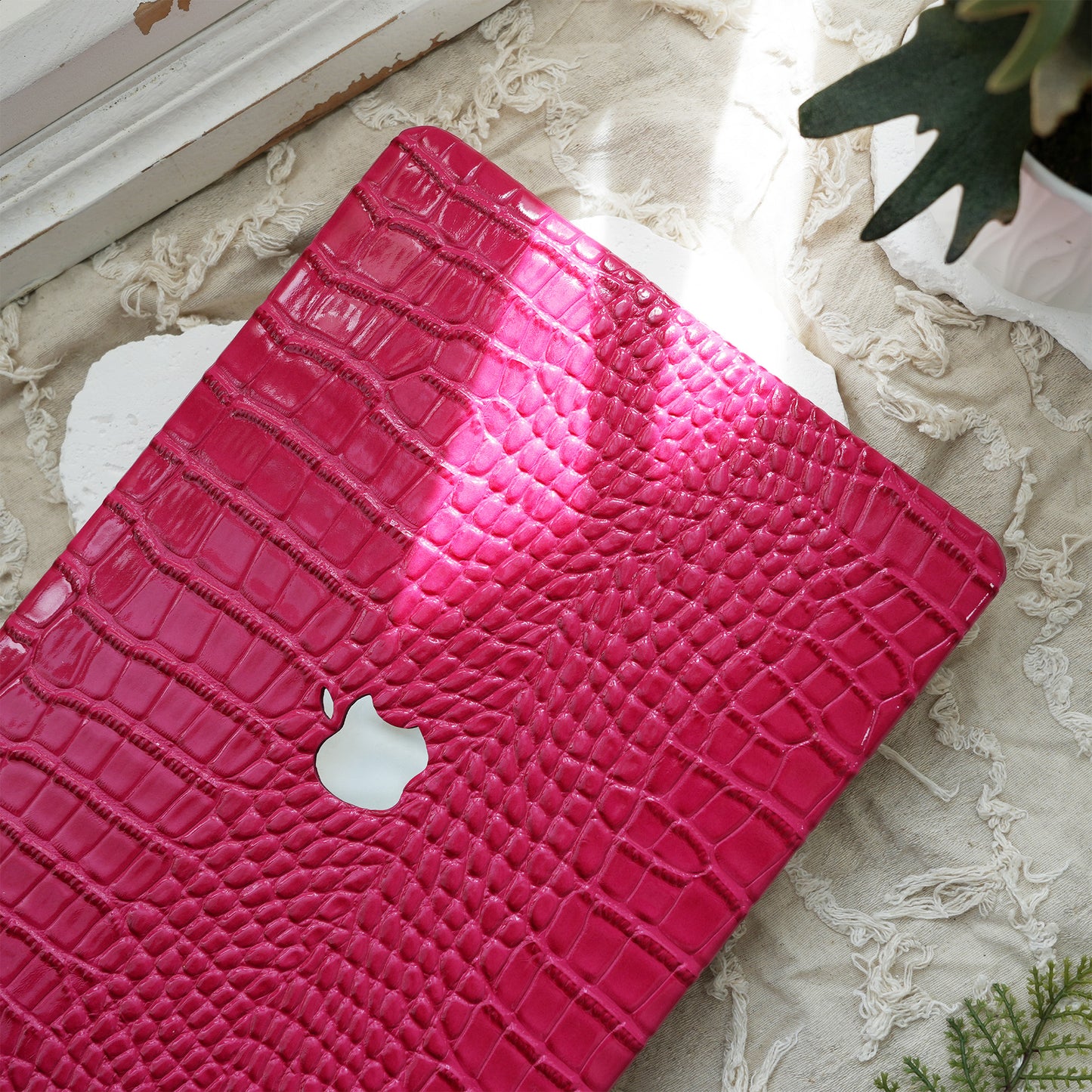 Leather Series ♾  Fuchsia Crocodile Leather MacBook Case