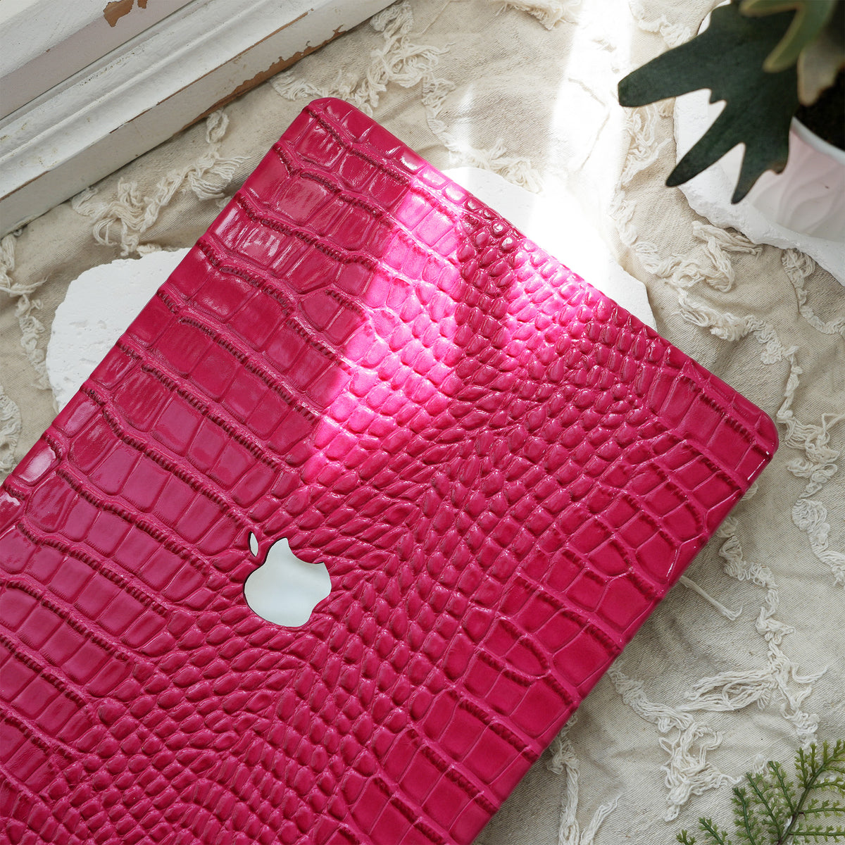 Leather Series ♾  Fuchsia Crocodile Leather MacBook Case