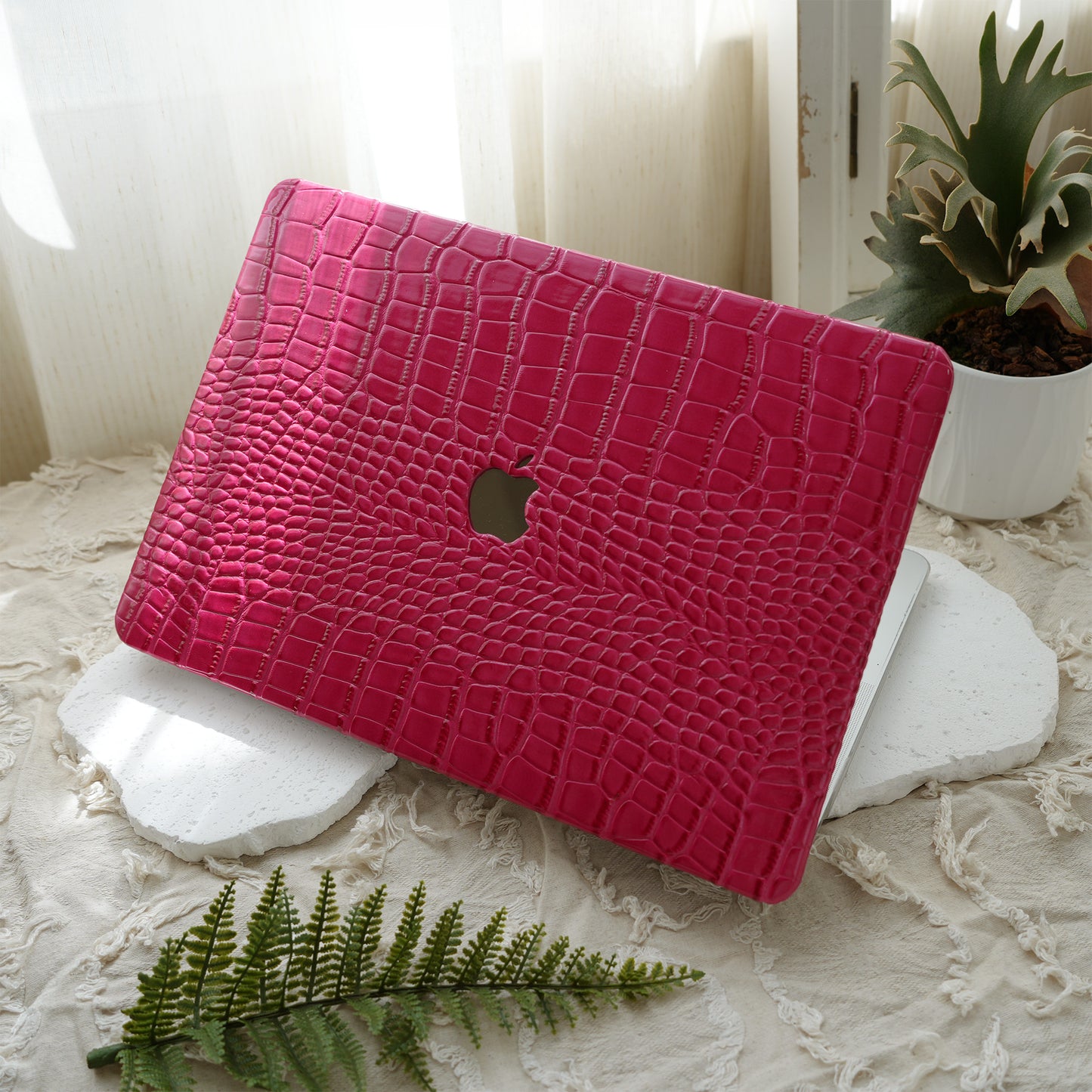 Leather Series ♾  Fuchsia Crocodile Leather MacBook Case