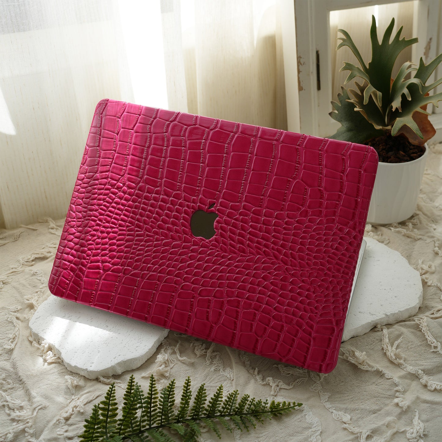 Leather Series ♾  Fuchsia Crocodile Leather MacBook Case