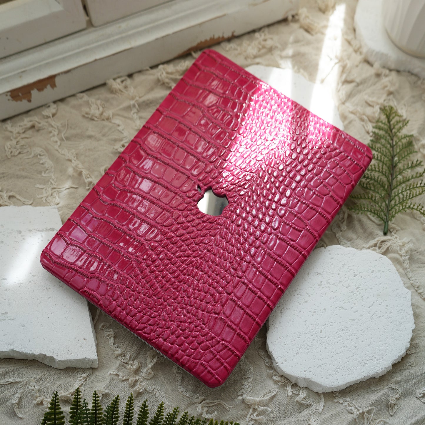 Leather Series ♾  Fuchsia Crocodile Leather MacBook Case