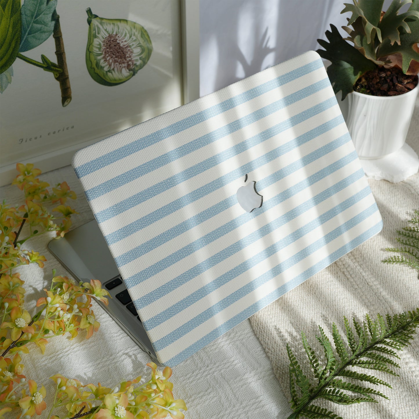 Leather Series ♾ Blue & White Striped Mac Case