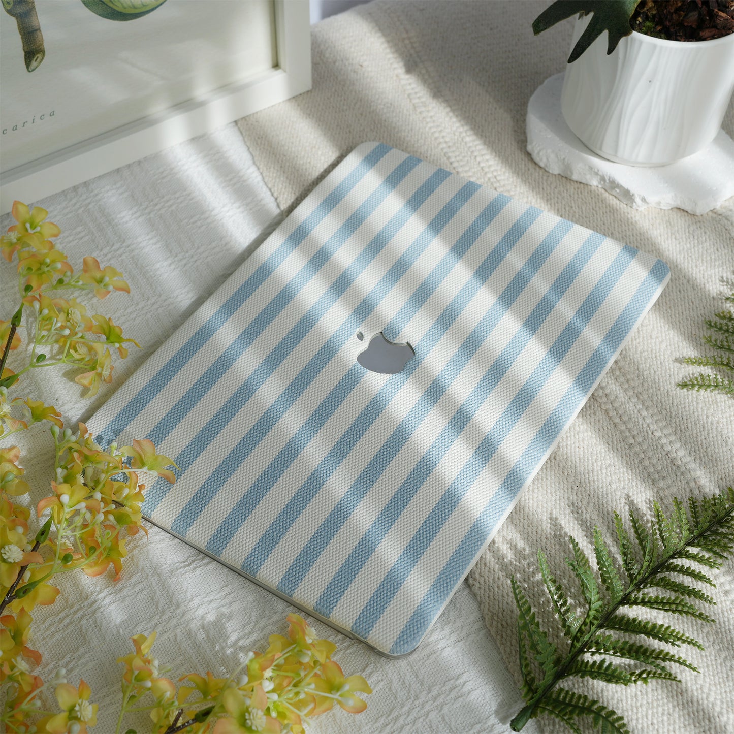 Leather Series ♾ Blue & White Striped Mac Case