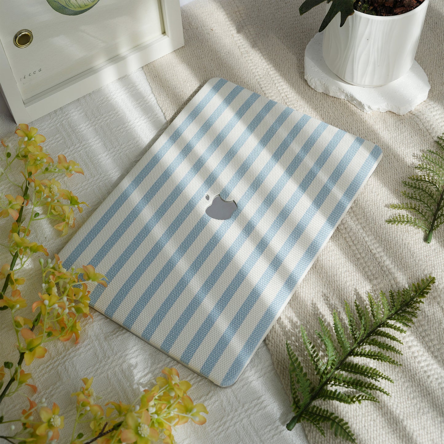 Leather Series ♾ Blue & White Striped Mac Case