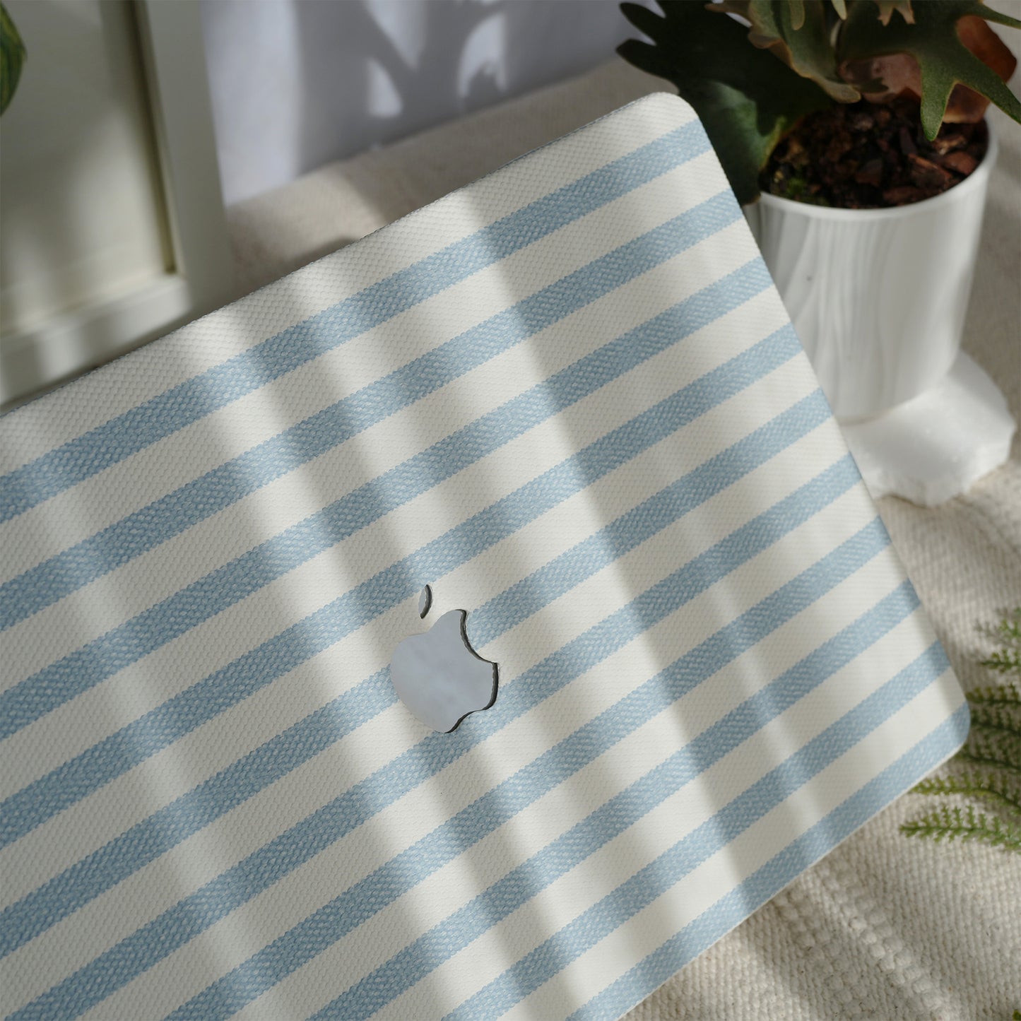Leather Series ♾ Blue & White Striped Mac Case