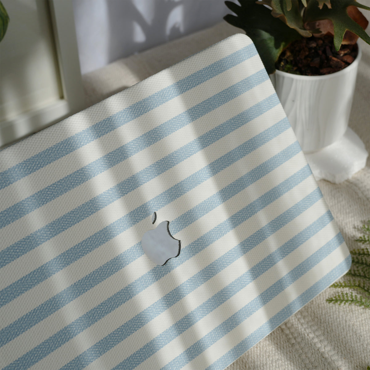 Leather Series ♾ Blue & White Striped Mac Case