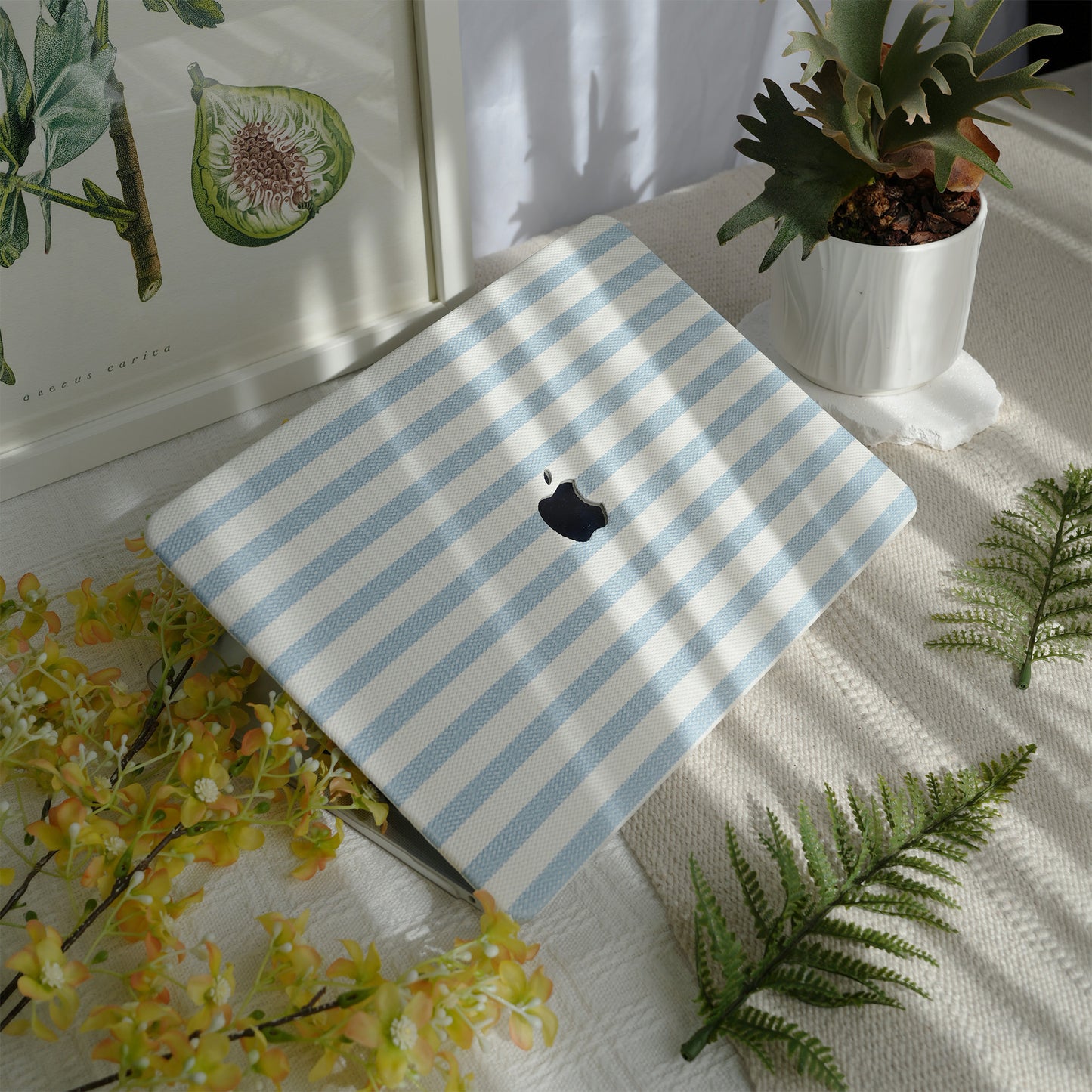 Leather Series ♾ Blue & White Striped Mac Case