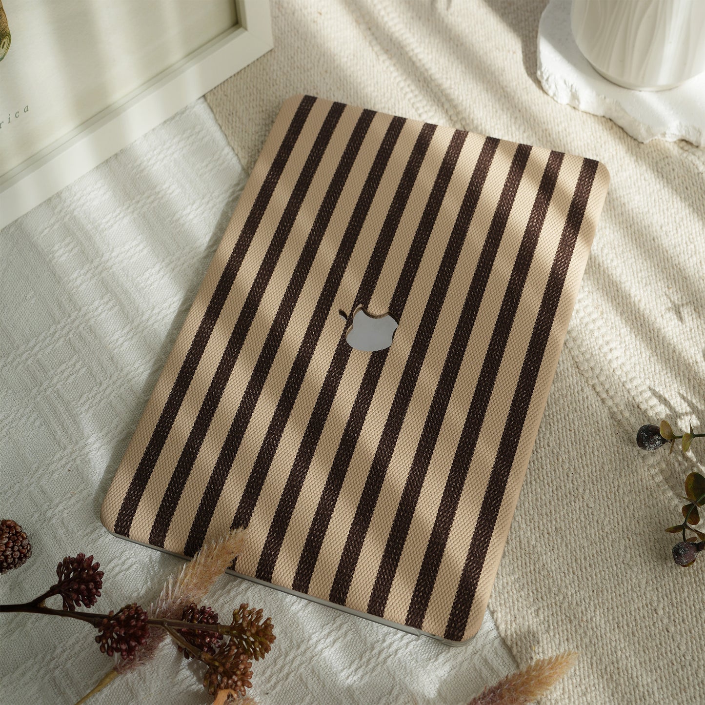 Leather Series ♾ Brown & White Striped Mac Case