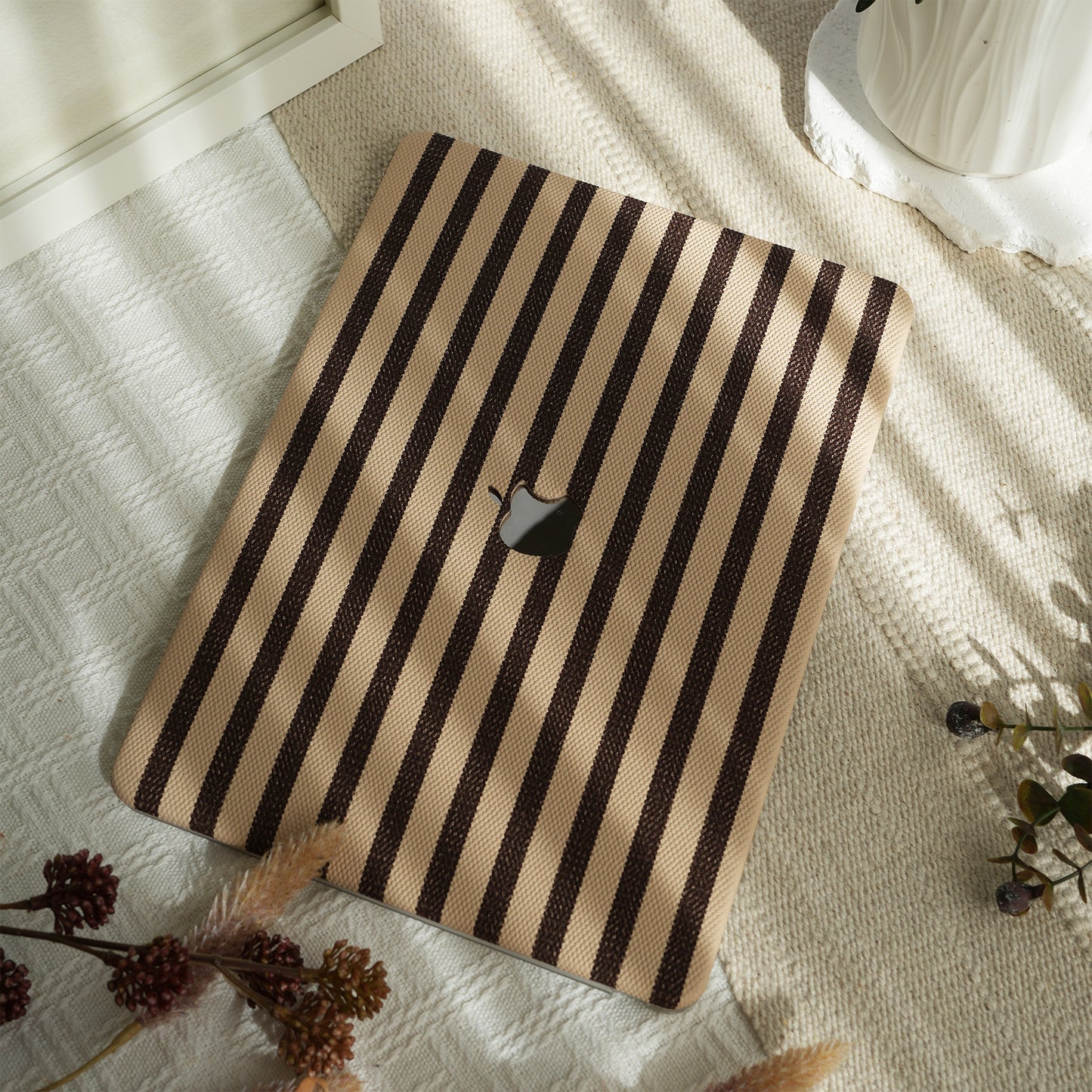 Leather Series ♾ Brown & White Striped Mac Case