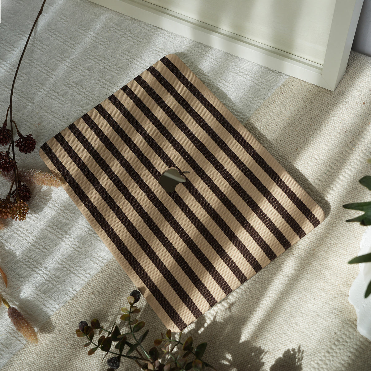 Leather Series ♾ Brown & White Striped Mac Case