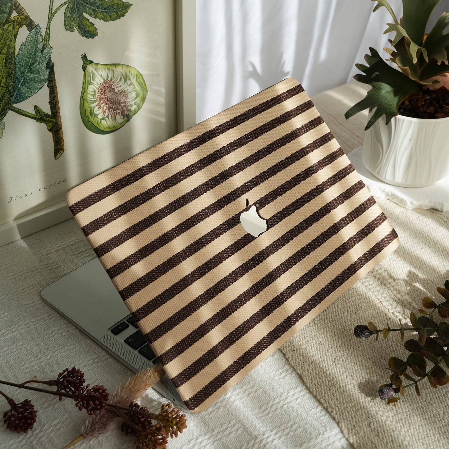 Leather Series ♾ Brown & White Striped Mac Case