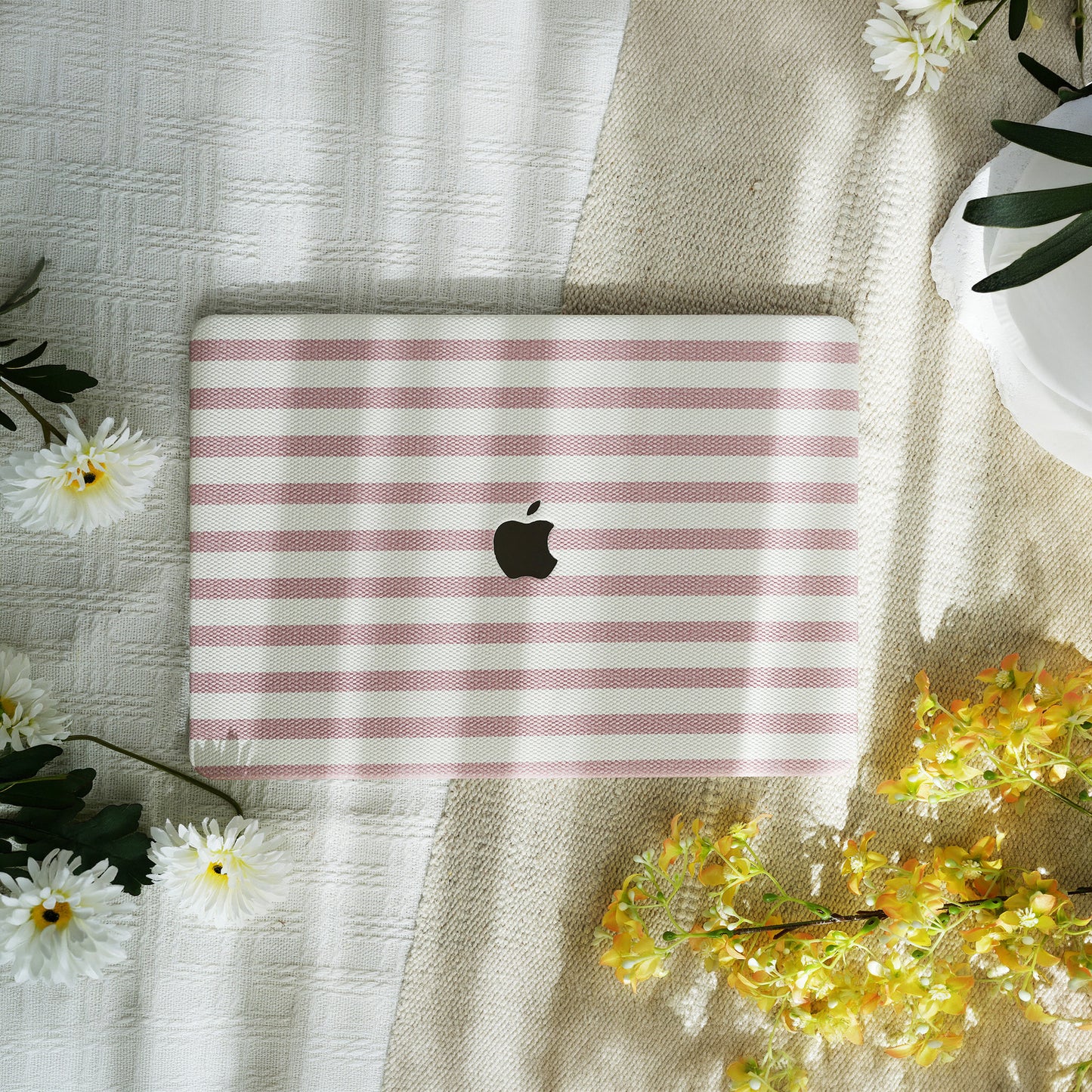 Leather Series ♾ Pink & White Striped Mac Case