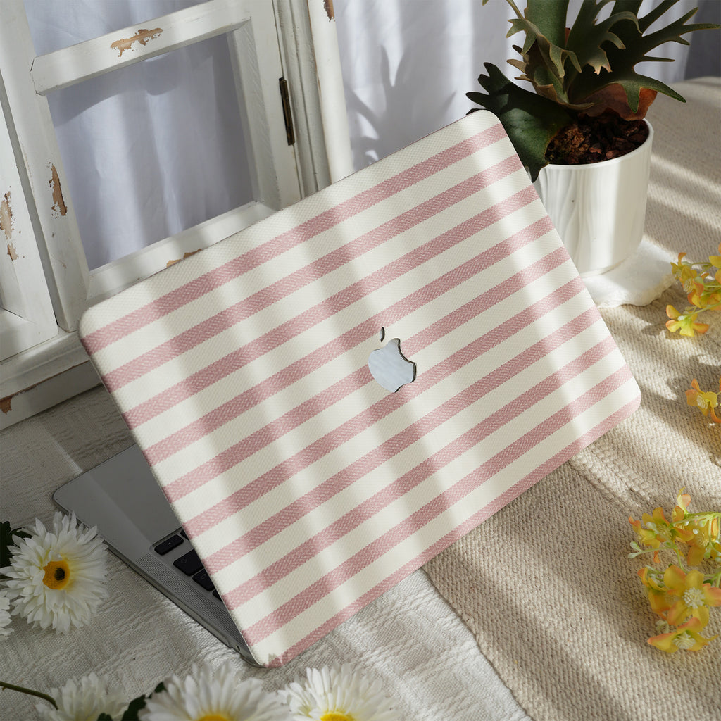 Leather Series ♾ Pink & White Striped Mac Case