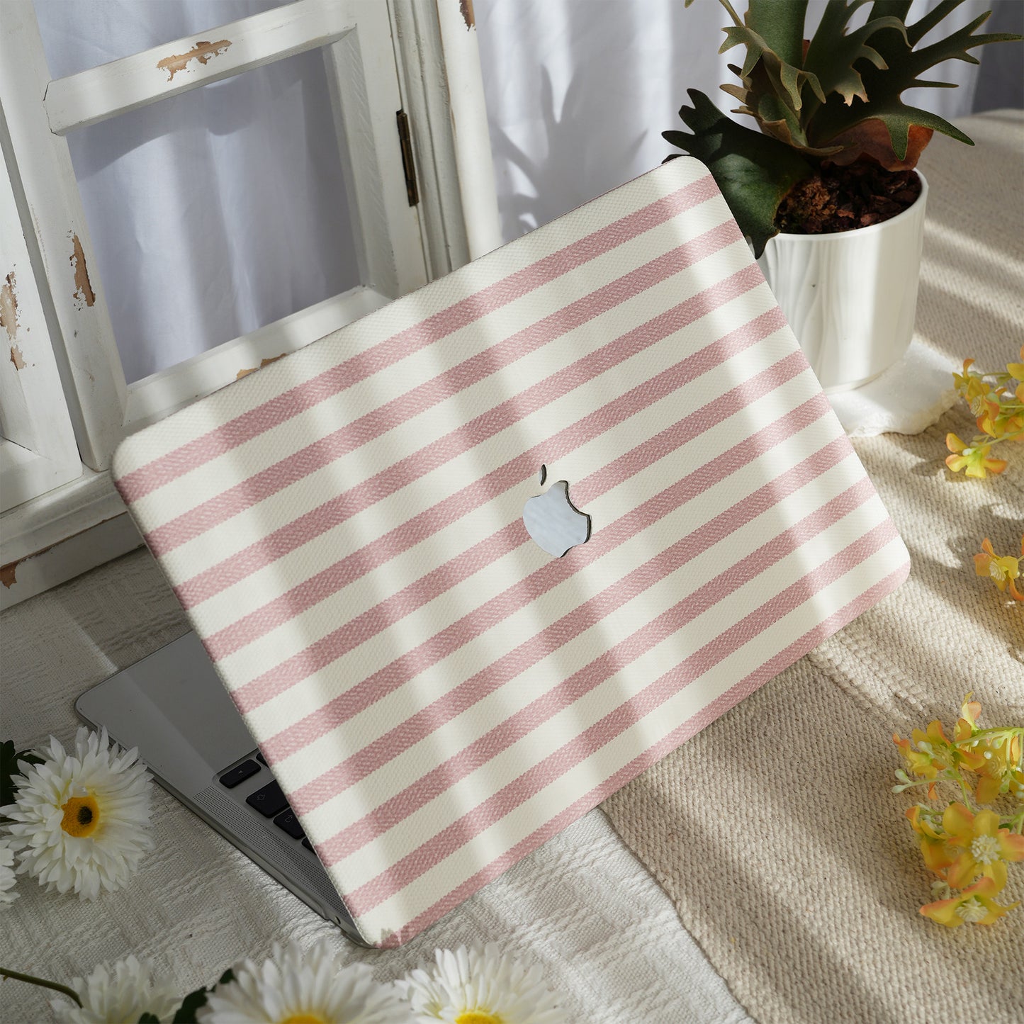 Leather Series ♾ Pink & White Striped Mac Case