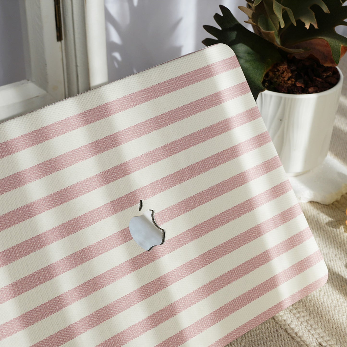 Leather Series ♾ Pink & White Striped Mac Case