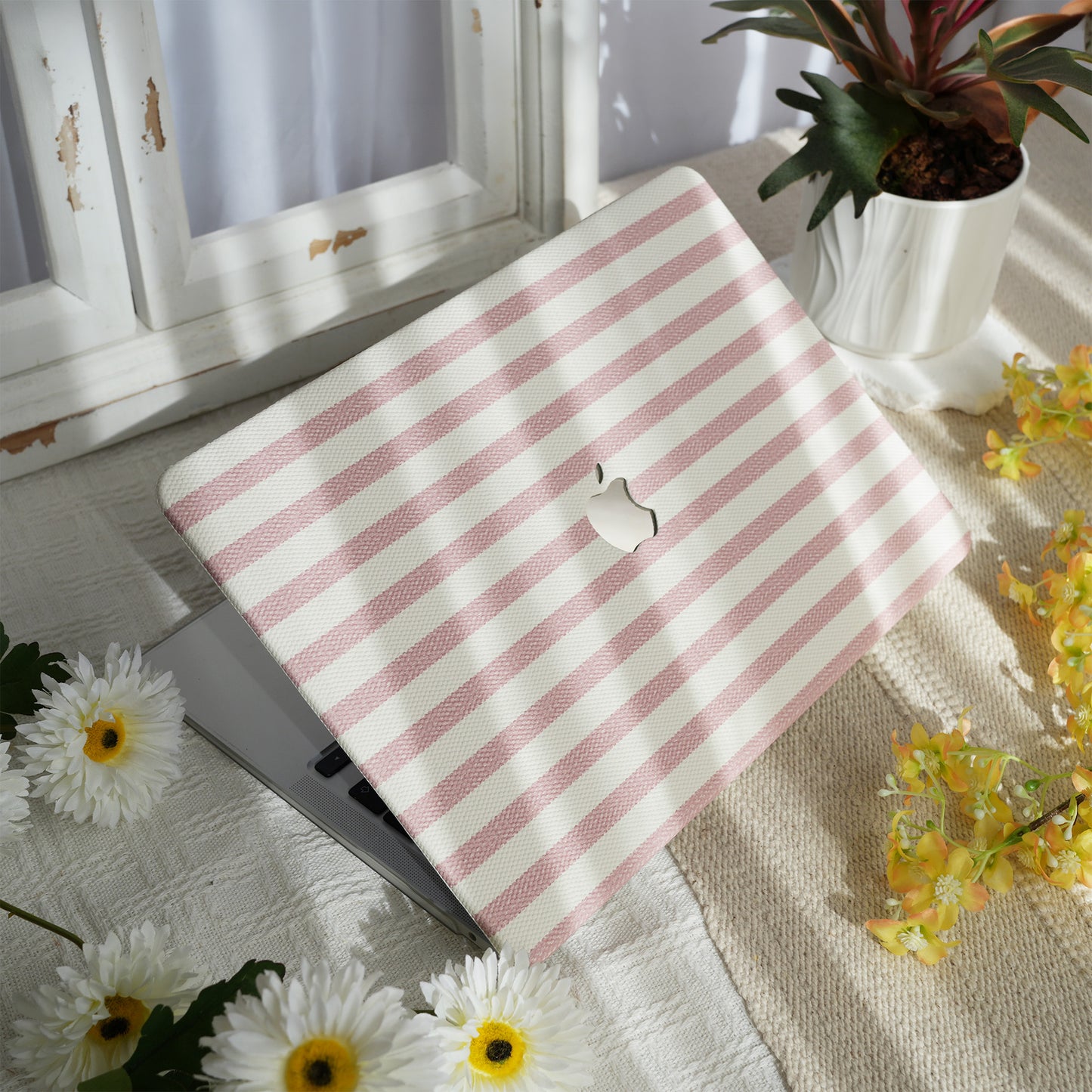 Leather Series ♾ Pink & White Striped Mac Case