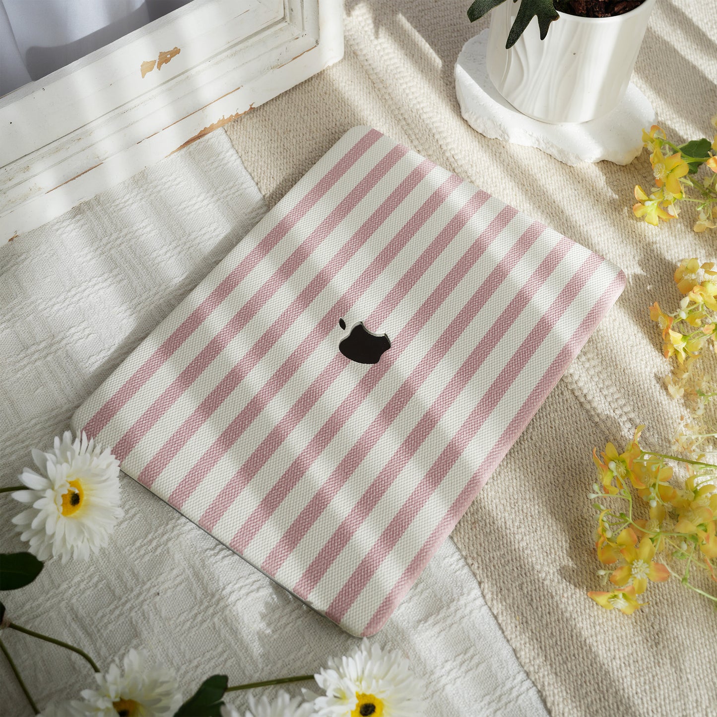 Leather Series ♾ Pink & White Striped Mac Case