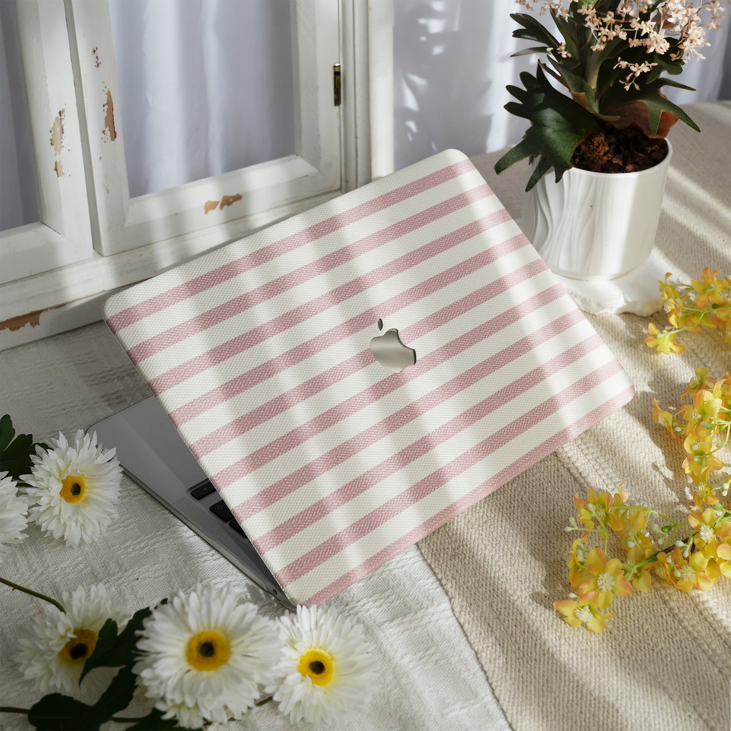 Leather Series ♾ Pink & White Striped Mac Case