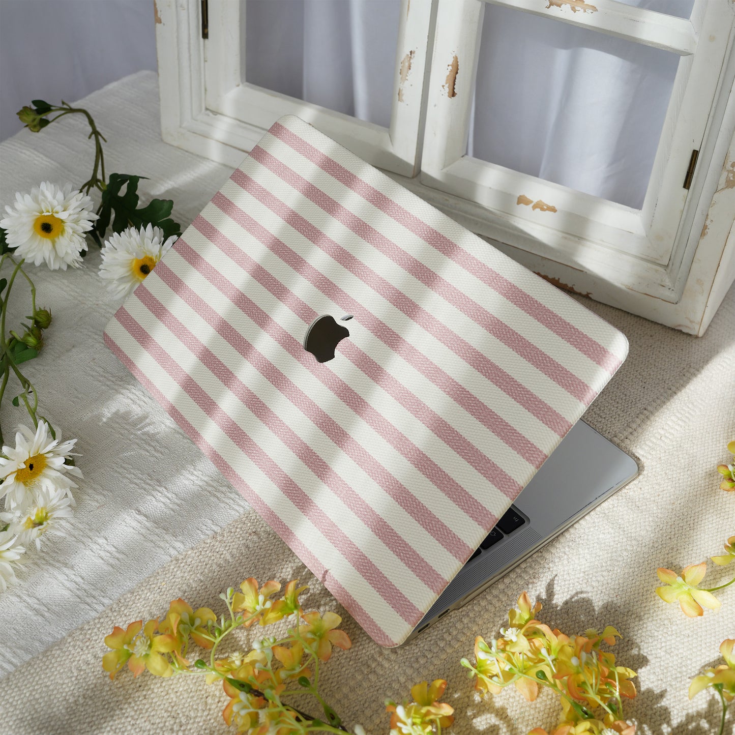 Leather Series ♾ Pink & White Striped Mac Case