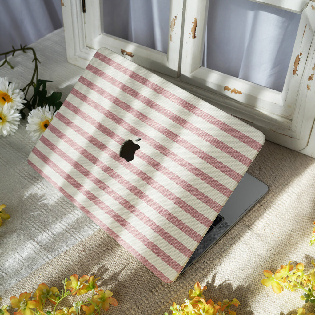 Leather Series ♾ Pink & White Striped Mac Case