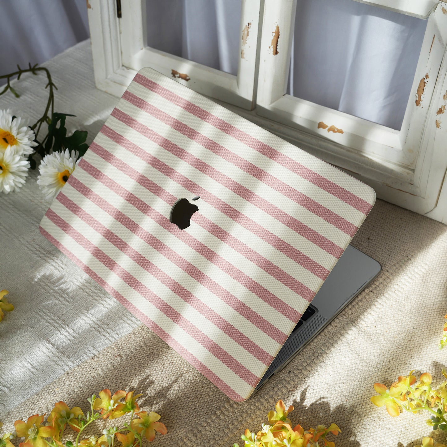 Leather Series ♾ Pink & White Striped Mac Case