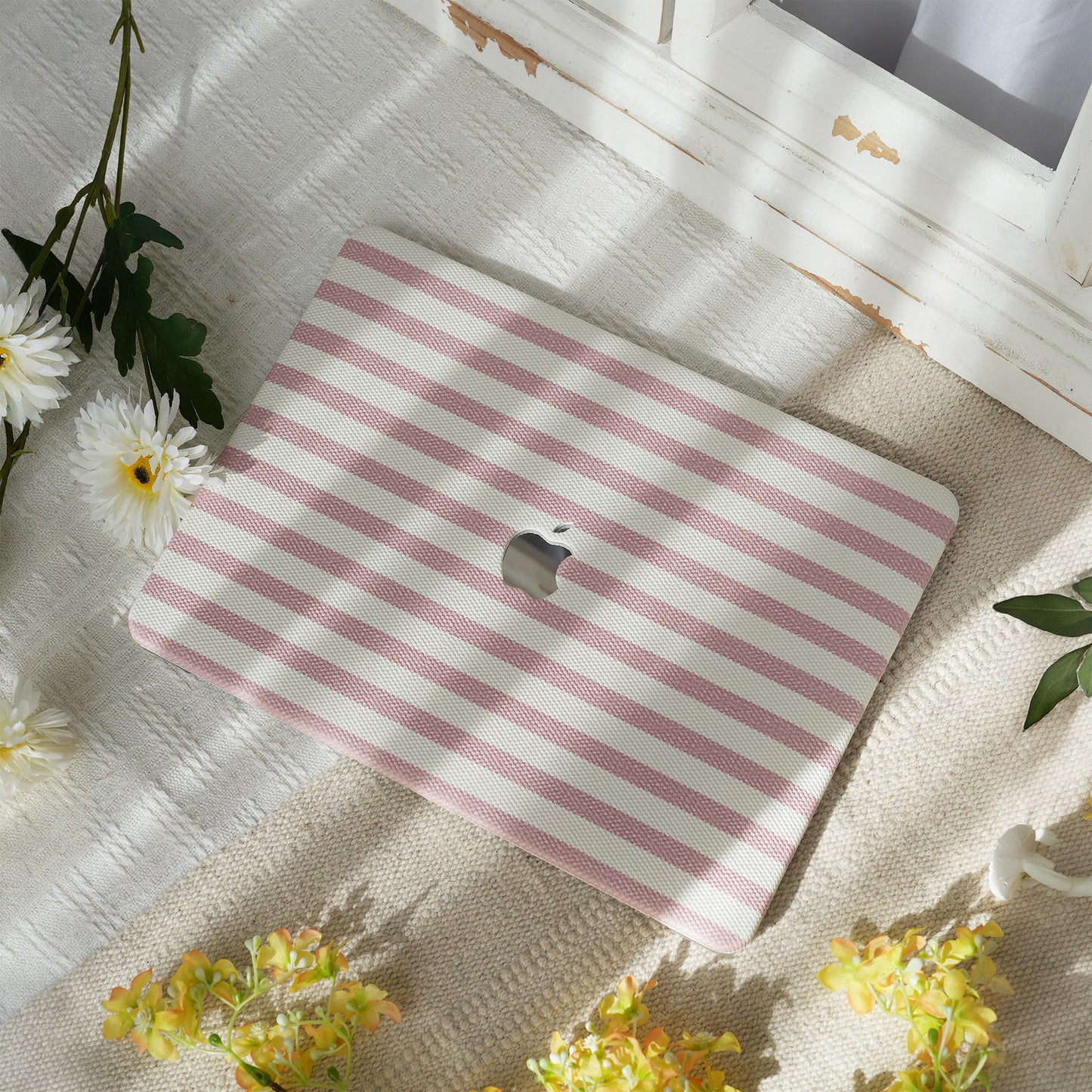 Leather Series ♾ Pink & White Striped Mac Case