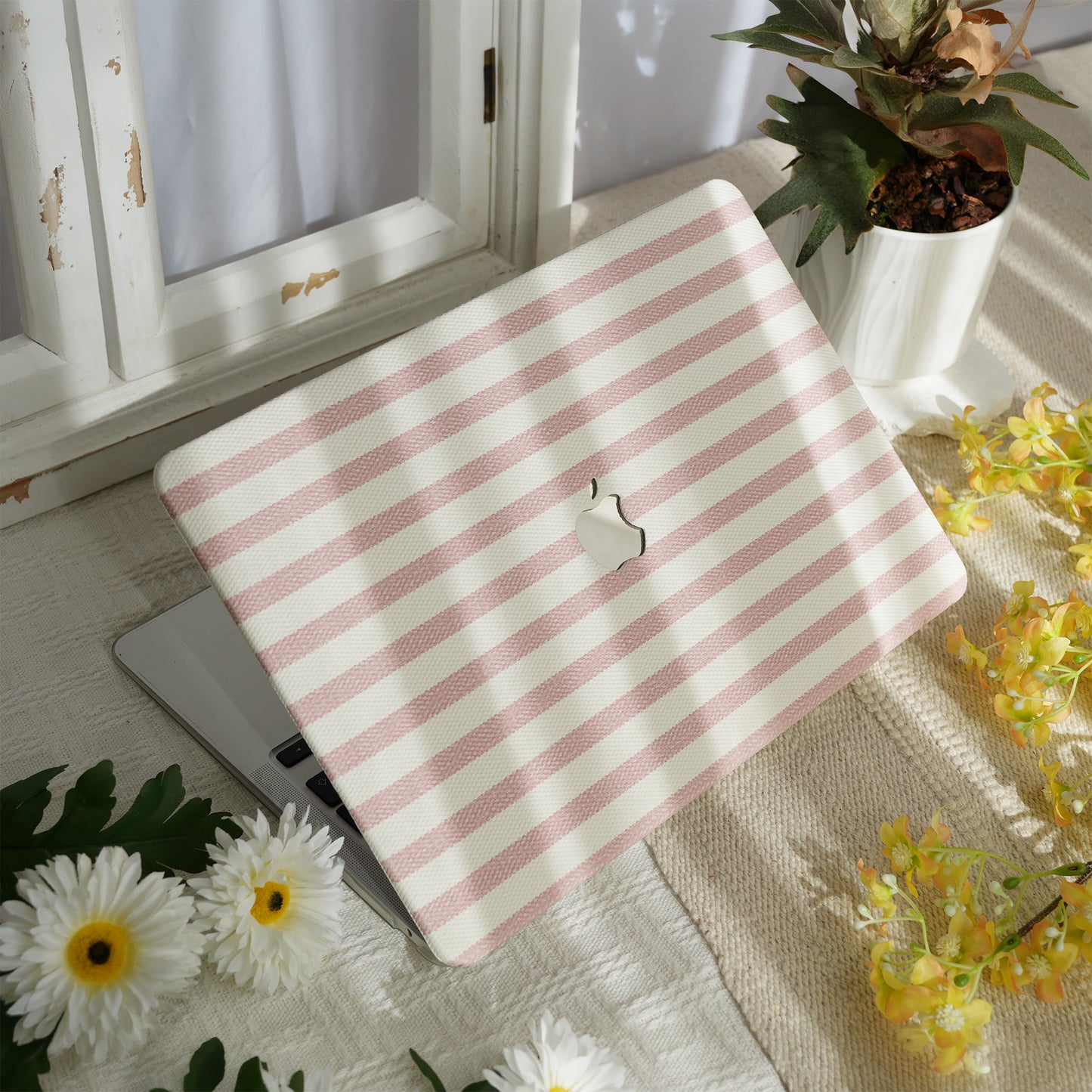 Leather Series ♾ Pink & White Striped Mac Case
