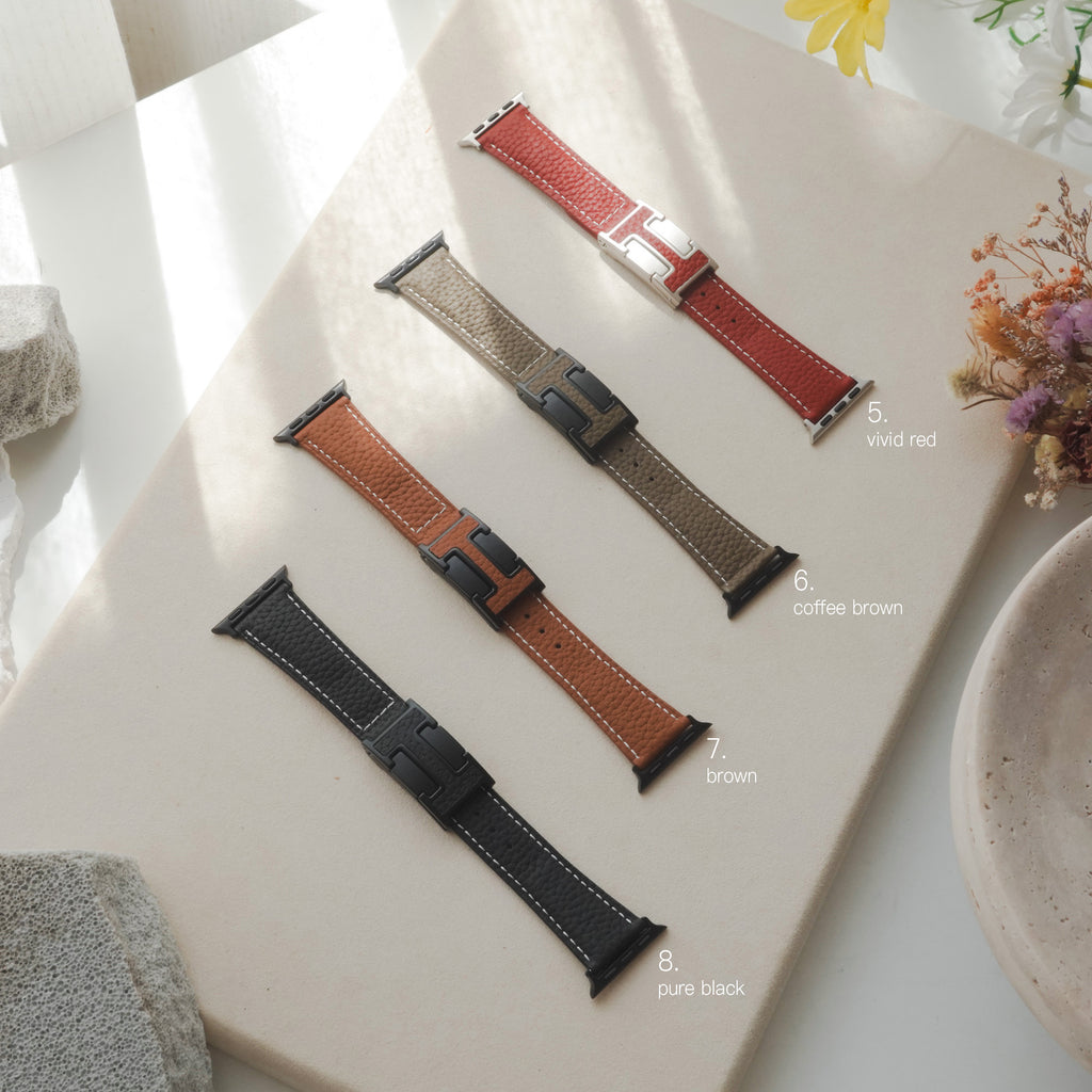 High-quality lychee textured leather T-shaped Apple Watch strap