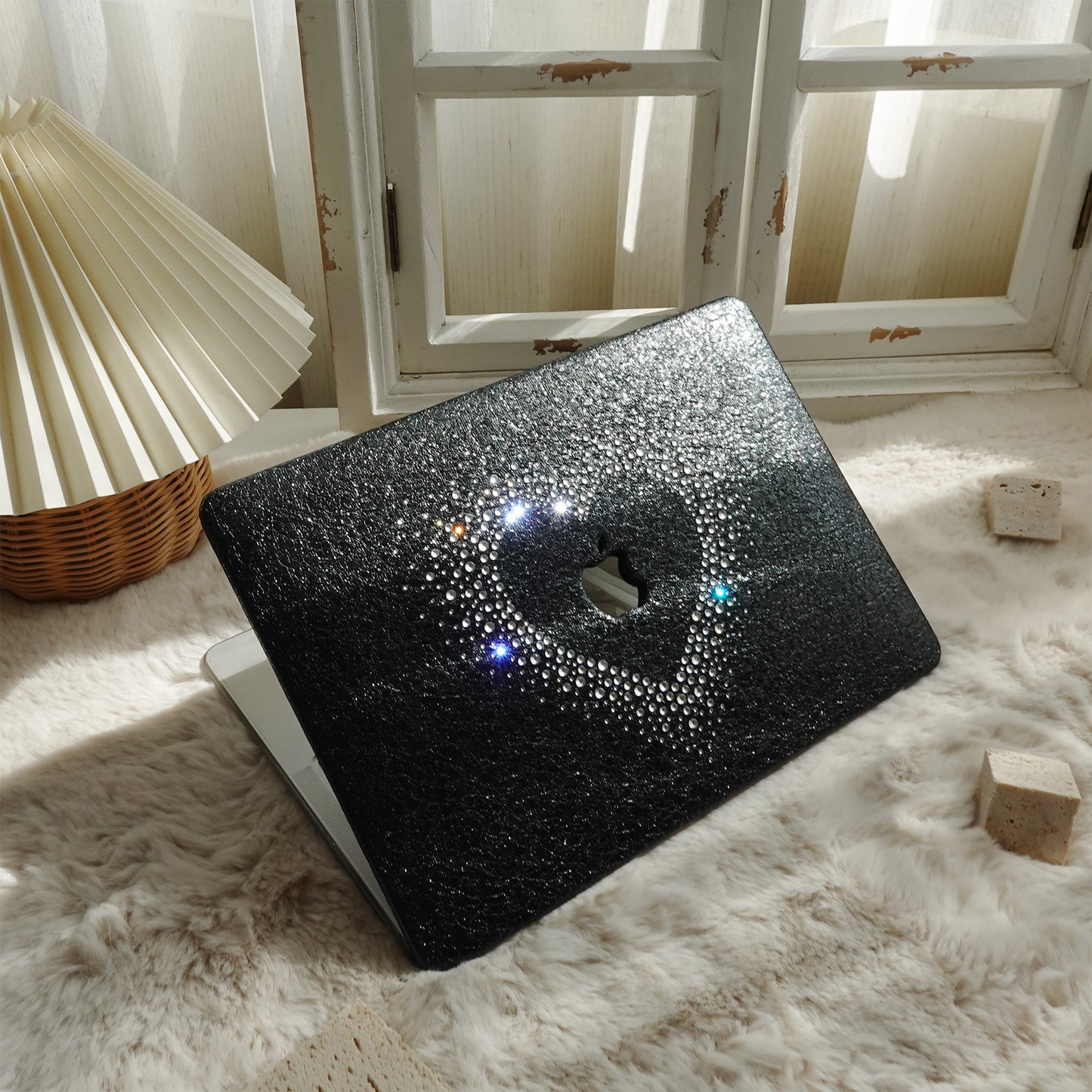 Leather Series ♾ Glam Black Rhinestones Mac Case