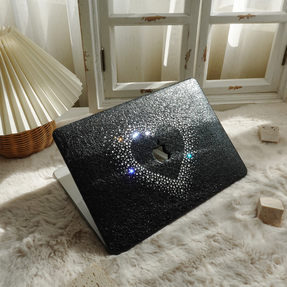Leather Series ♾ Glam Black Rhinestones Mac Case