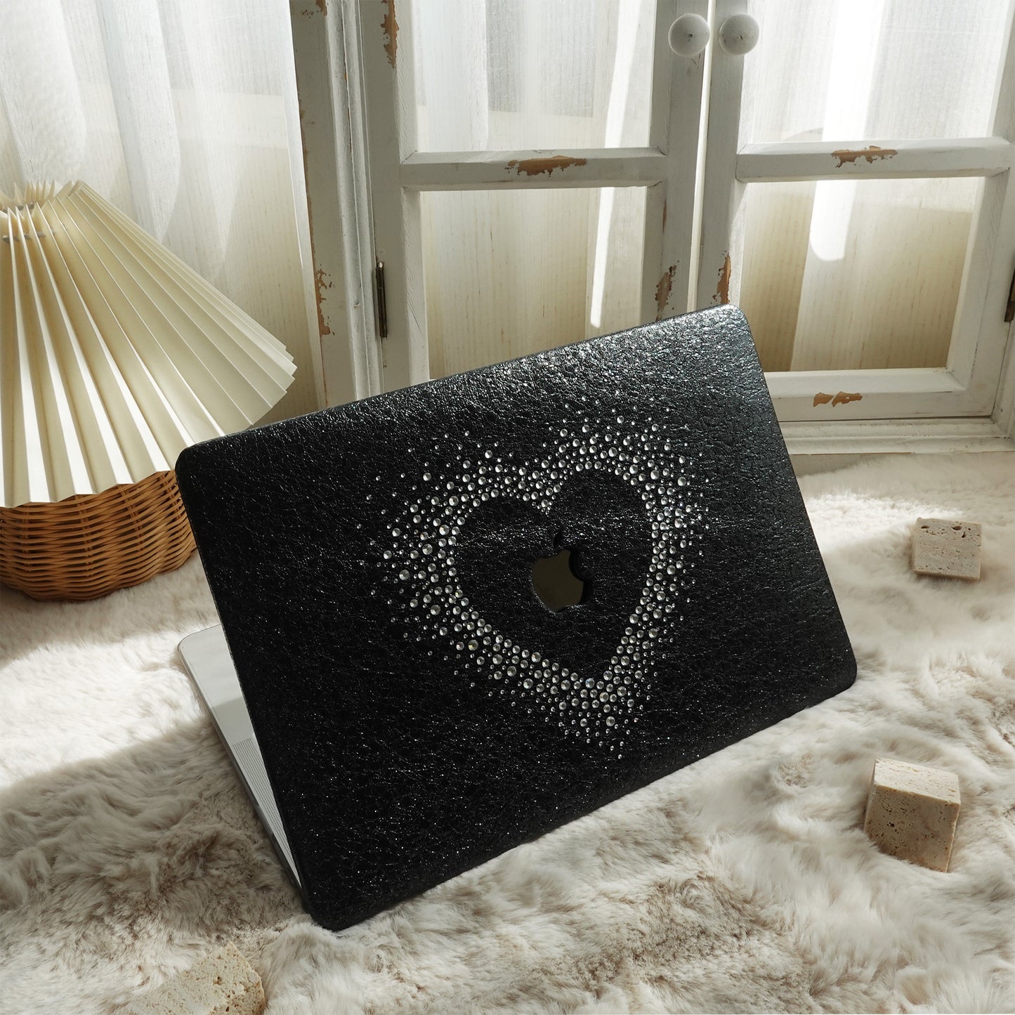 Leather Series ♾ Glam Black Rhinestones Mac Case