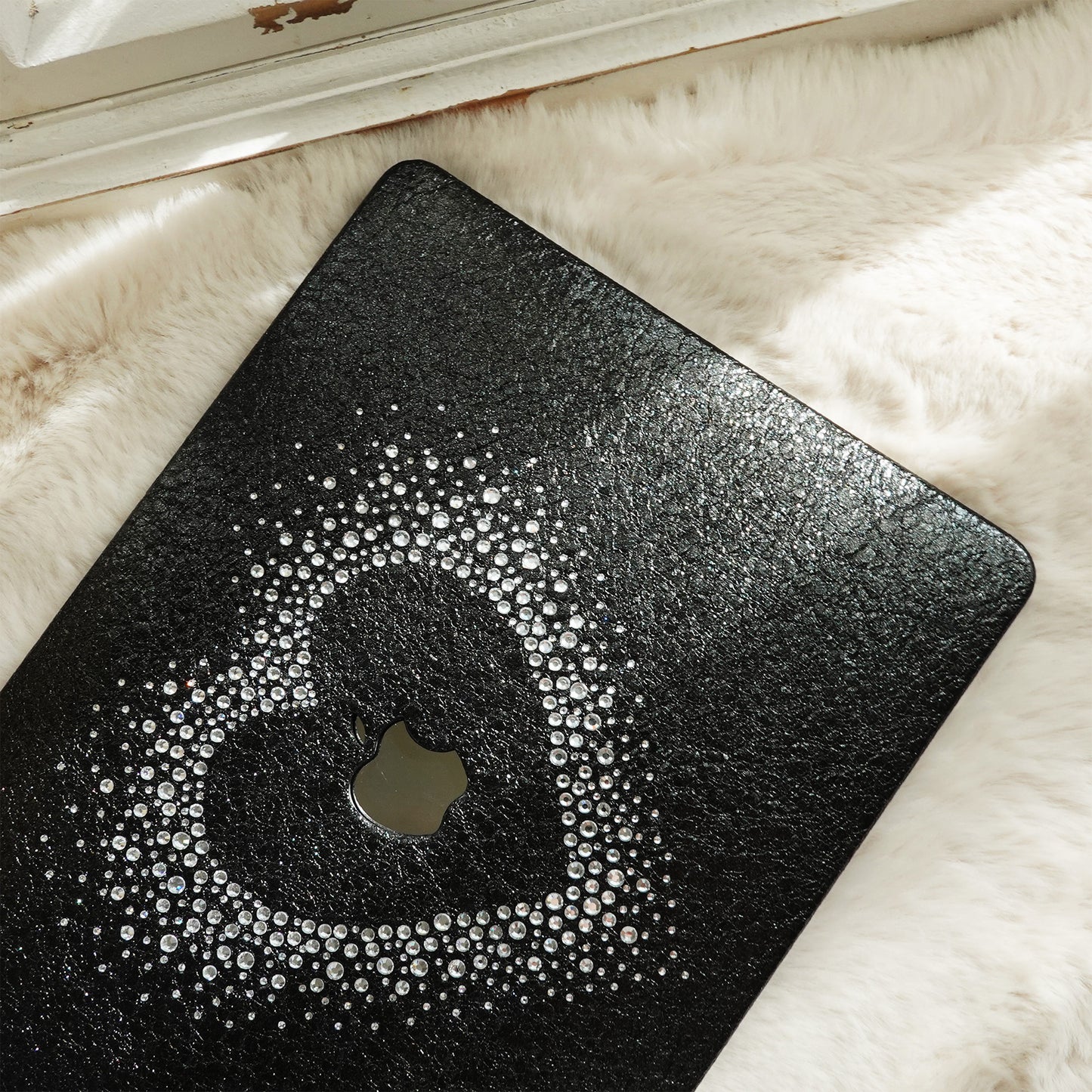 Leather Series ♾ Glam Black Rhinestones Mac Case