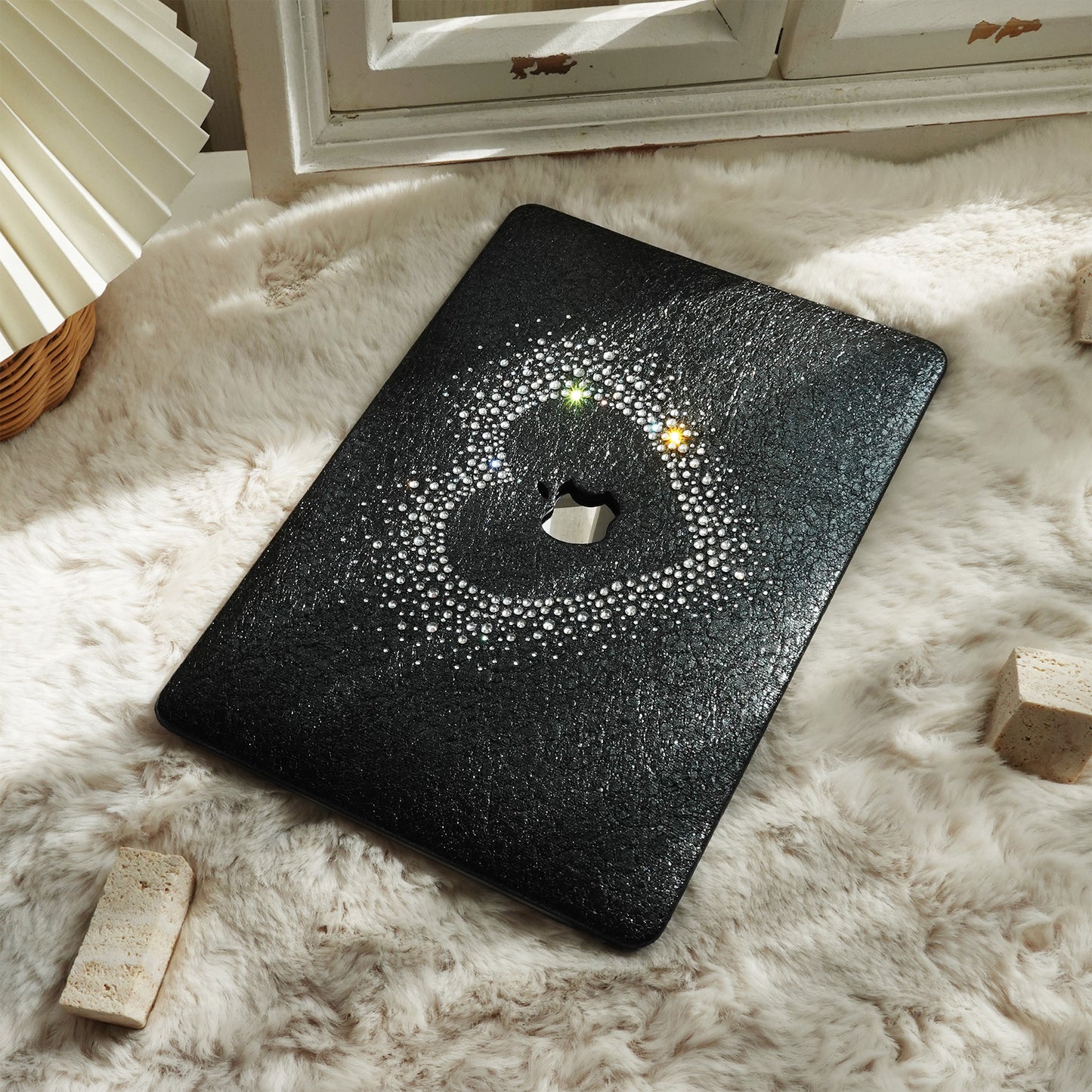 Leather Series ♾ Glam Black Rhinestones Mac Case