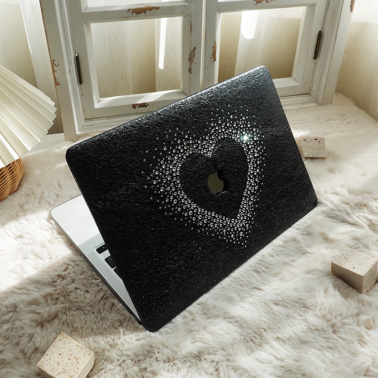 Leather Series ♾ Glam Black Rhinestones Mac Case