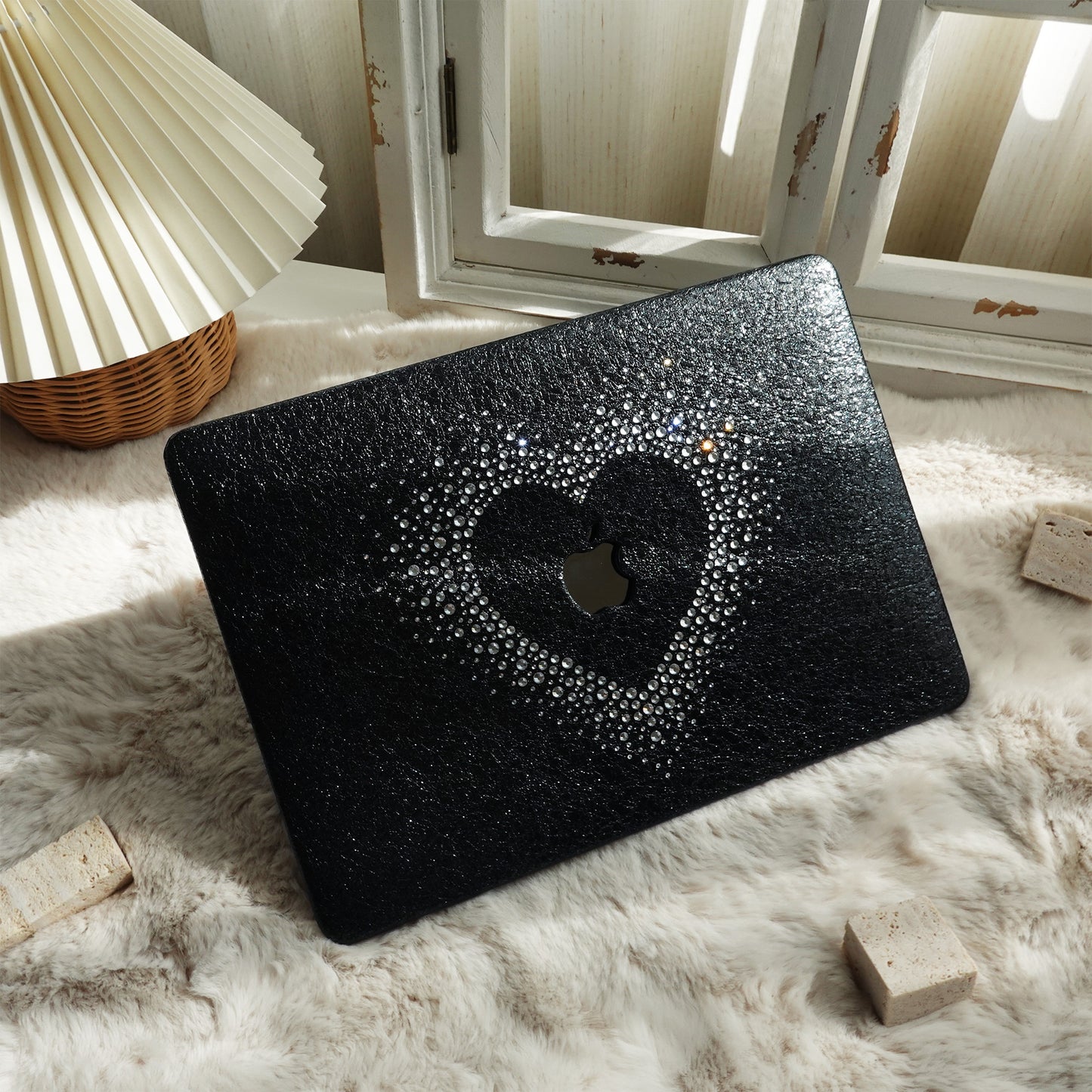 Leather Series ♾ Glam Black Rhinestones Mac Case