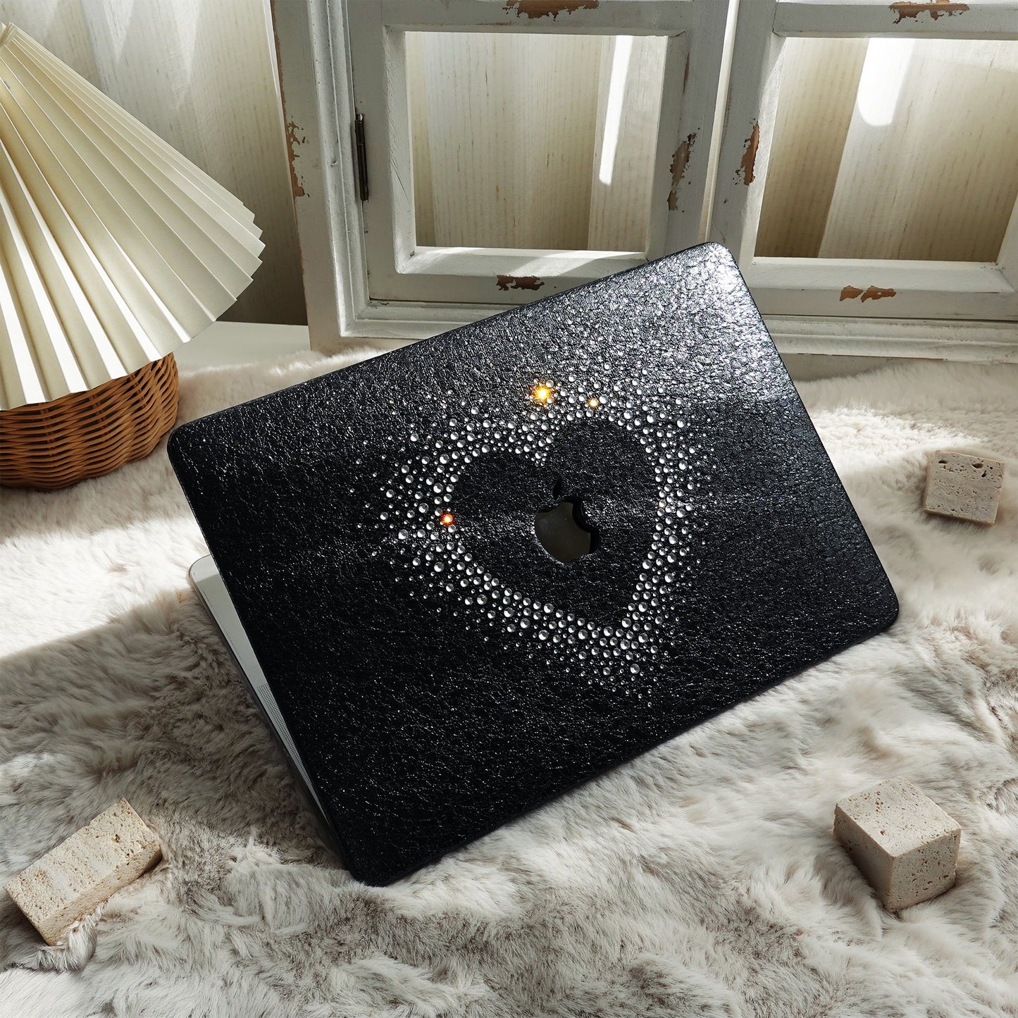Leather Series ♾ Glam Black Rhinestones Mac Case