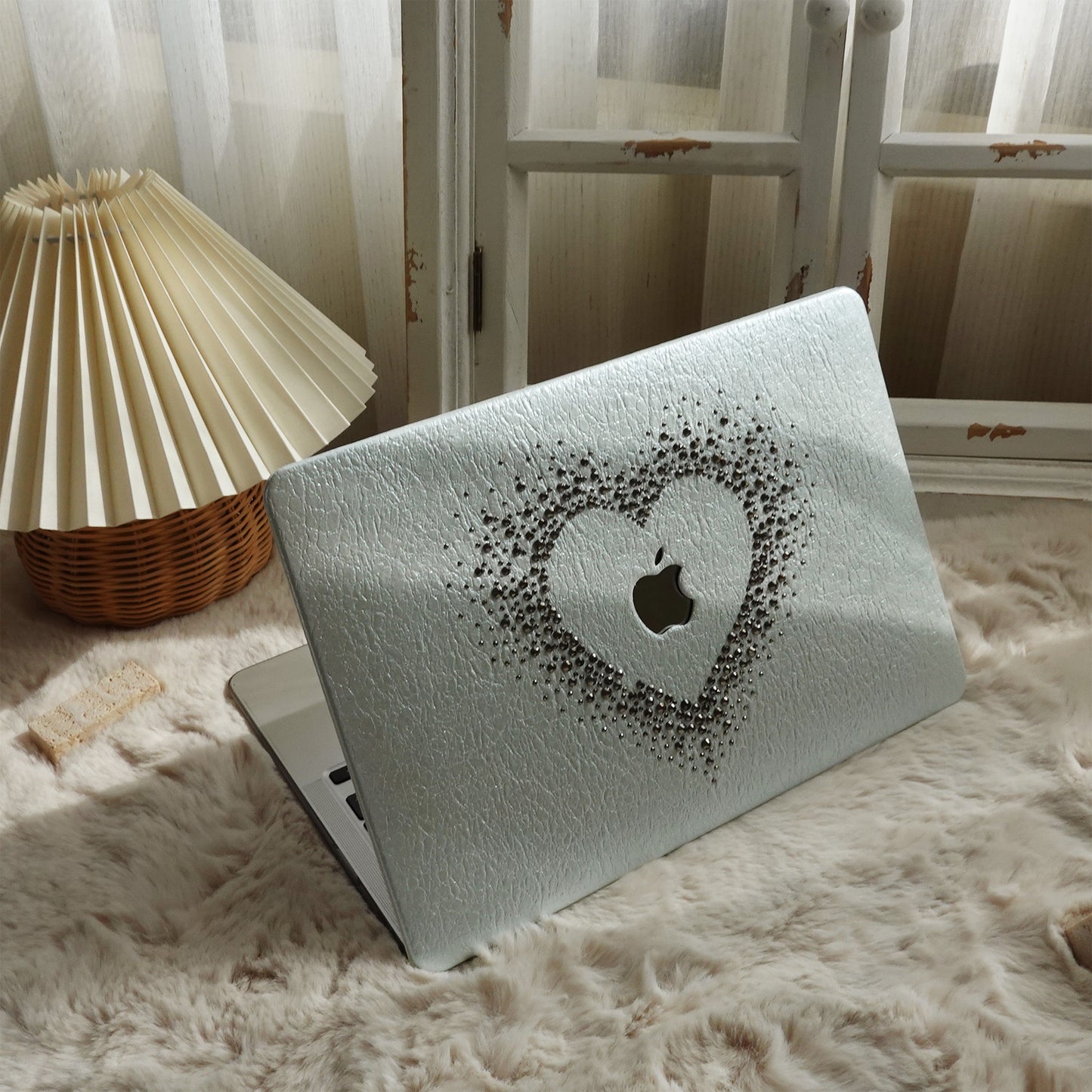 Leather Series ♾ Silver Gray Rhinestones Mac Case
