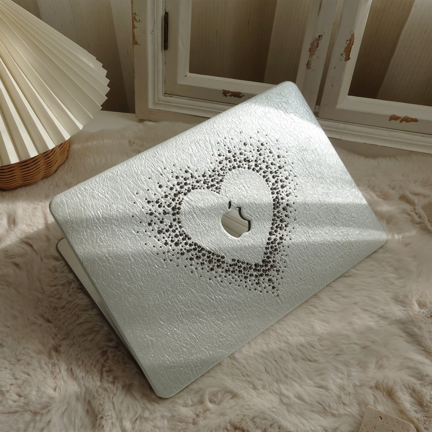 Leather Series ♾ Silver Gray Rhinestones Mac Case