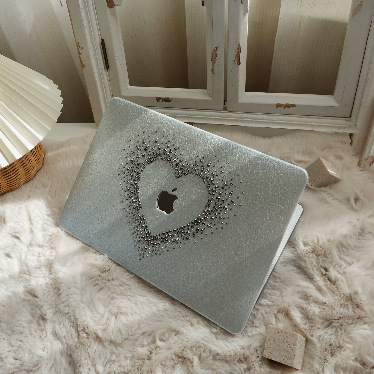 Leather Series ♾ Silver Gray Rhinestones Mac Case