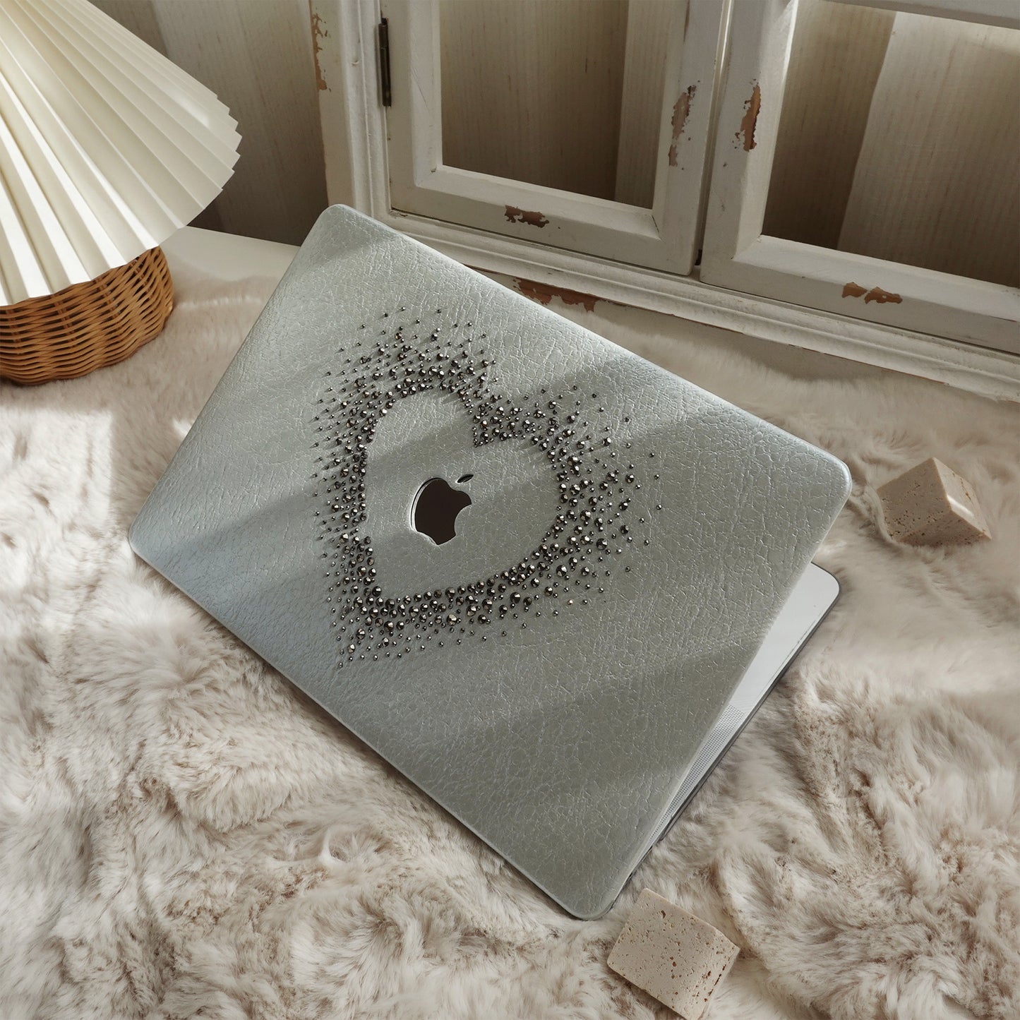 Leather Series ♾ Silver Gray Rhinestones Mac Case