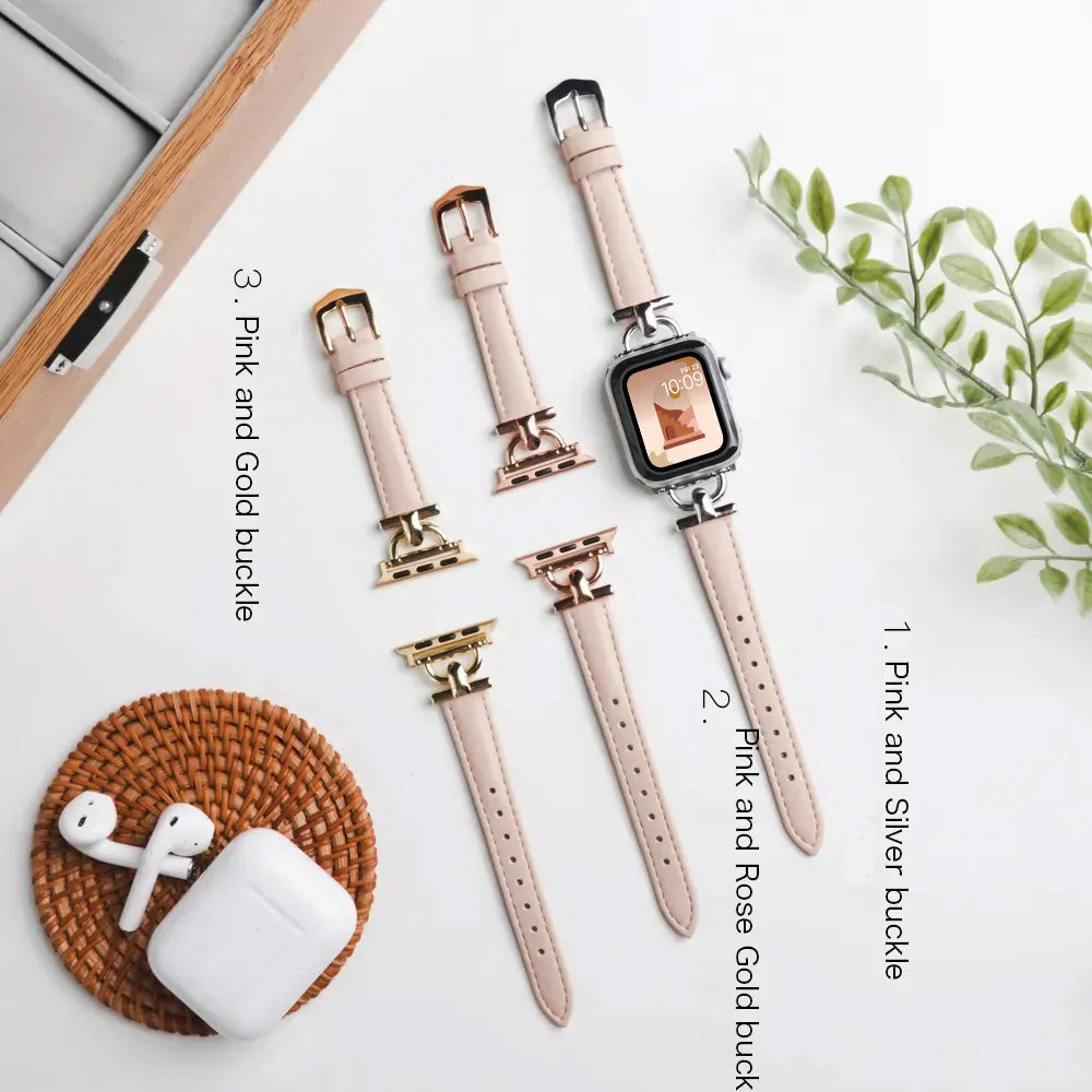 Metal embellishments leather Apple Watch band