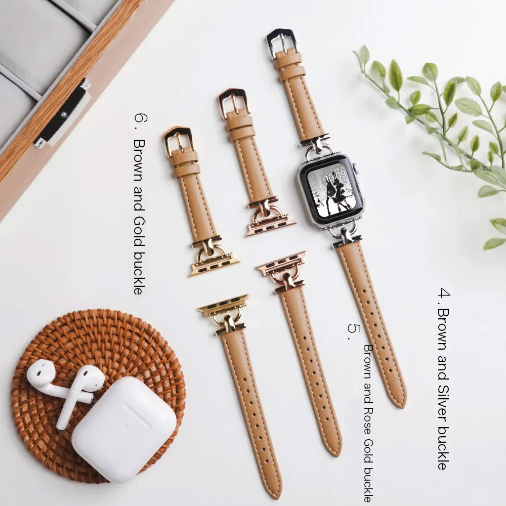 Metal embellishments leather Apple Watch band