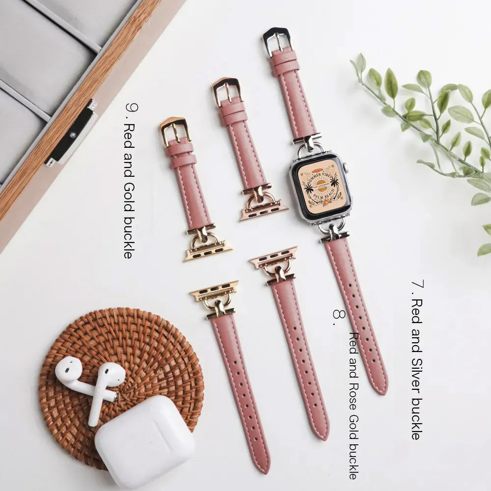 Metal embellishments leather Apple Watch band