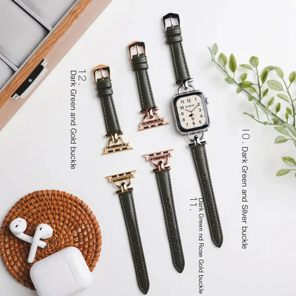 Metal embellishments leather Apple Watch band
