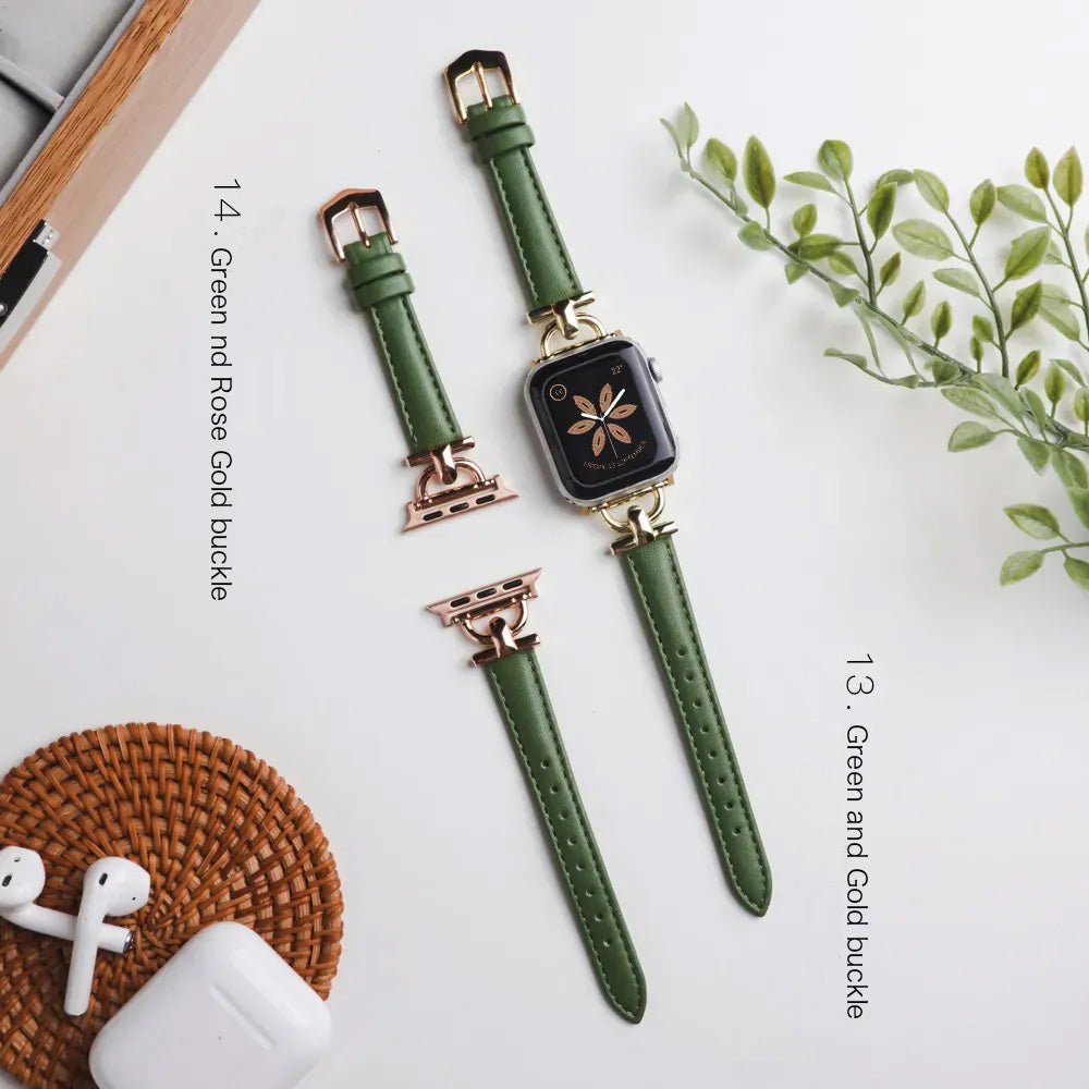 Metal embellishments leather Apple Watch band