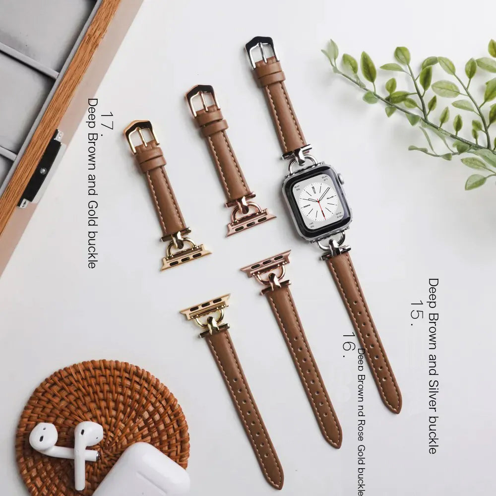 Metal embellishments leather Apple Watch band